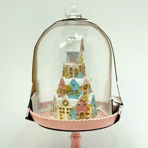 34th & Pine - Pink Sugar Gingerbread Castle Cloche Pedestal Dome Decor